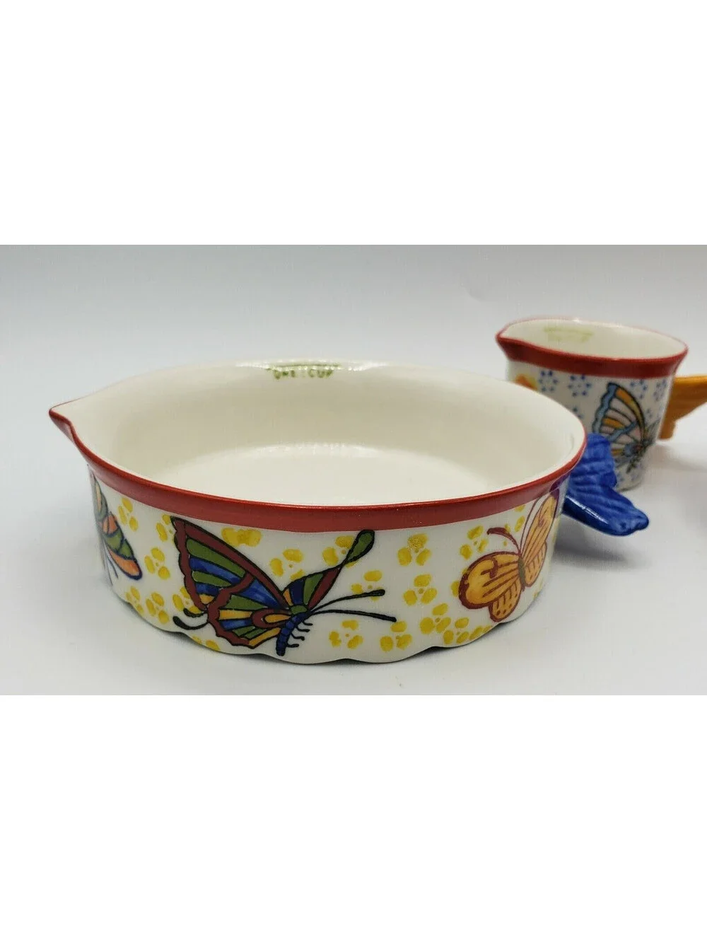 Pier 1 Butterfly Measuring Cups Set of 4 Ceramic Flowers Wing Handles